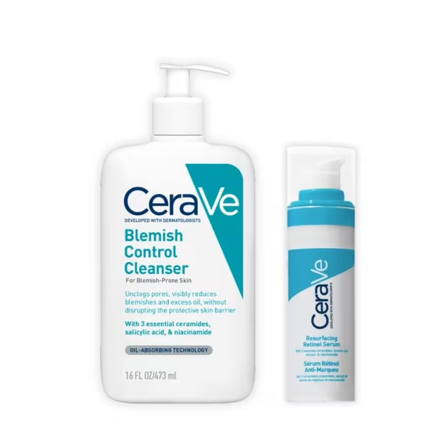 Cerave Blemish Control Cleanser 473 ml.  Resurfacing Retinol 30 ml.