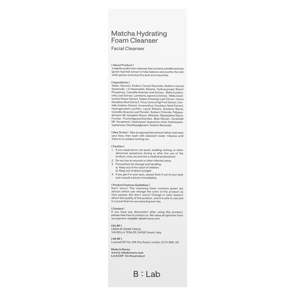 B-Lab Matcha Hydrating Foam Cleanser 120 Ml.