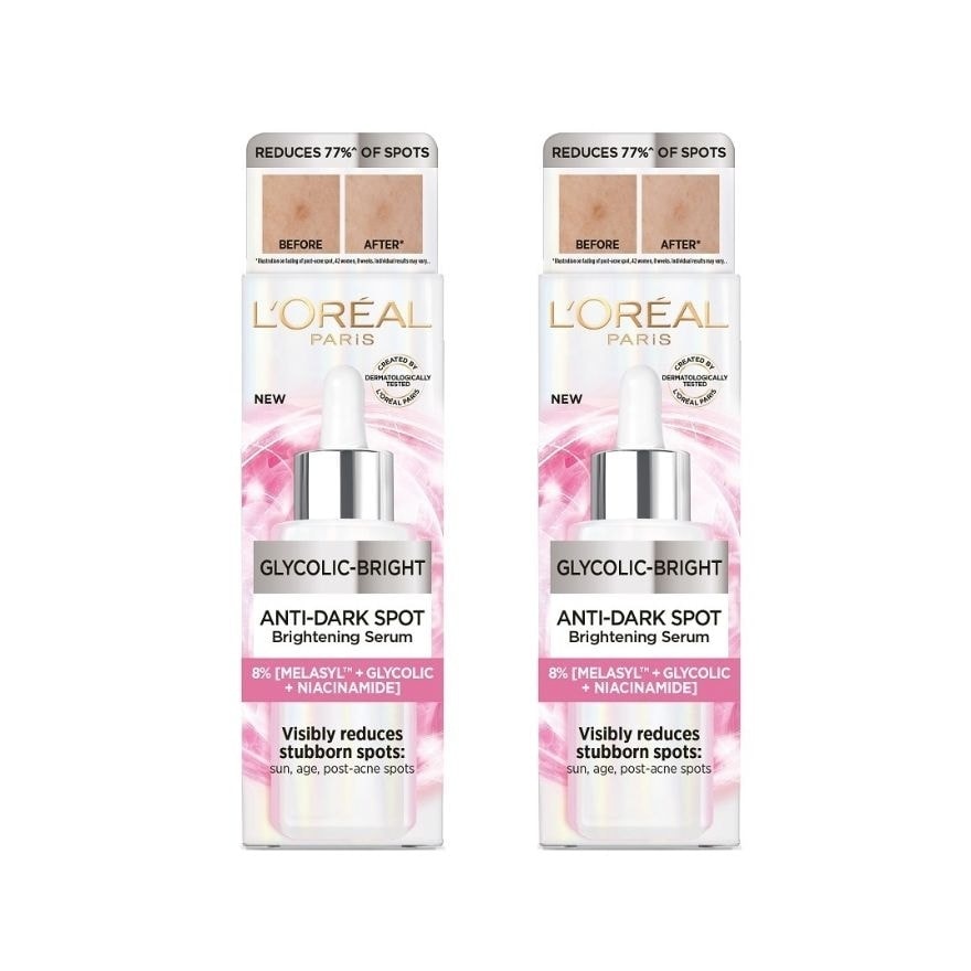 L'Oreal Paris Glycolic-Bright Anti-Dark Spot Brightening Serum 30 Ml.Twin Pack