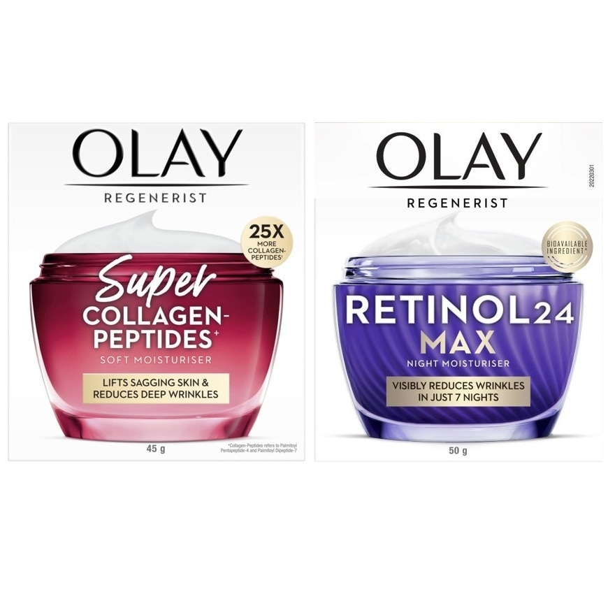 Olay Regenerist Super Collagen Peptides Soft Moisturiser 45G+Retinol24 Max Night 50G.