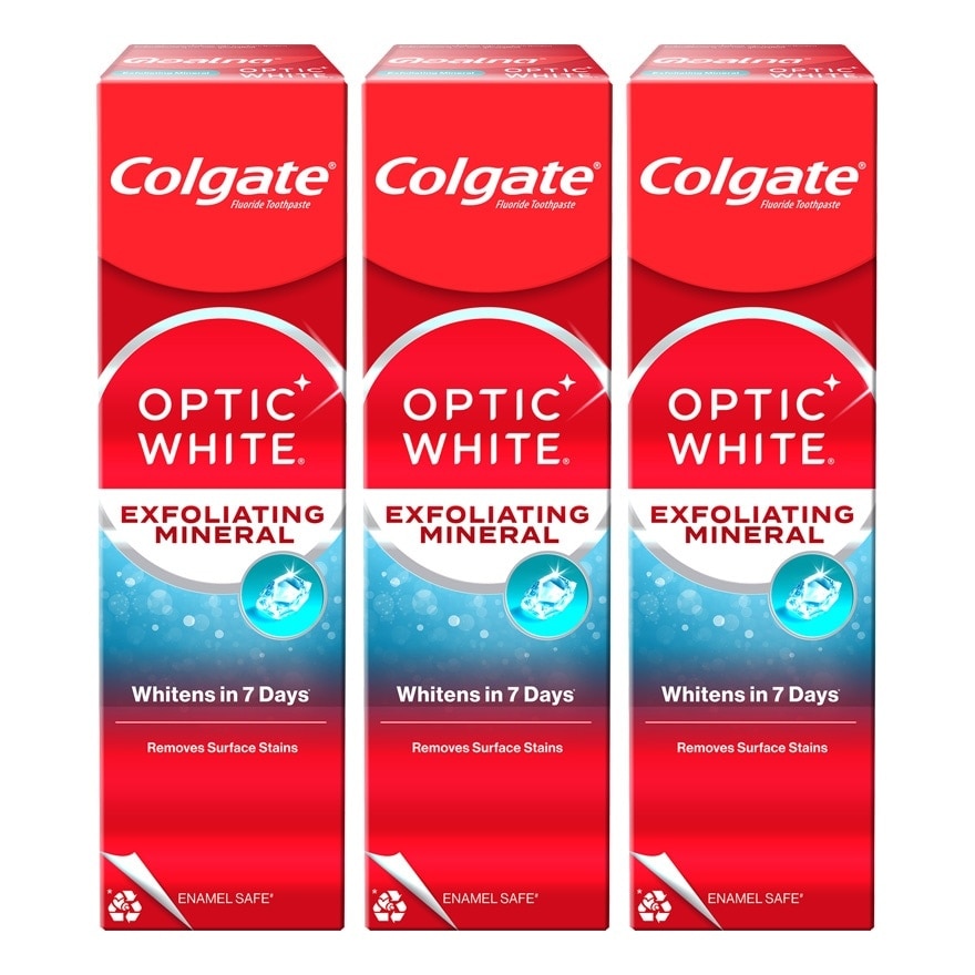 คอลเกต ยาสีฟัน อ๊อฟติค ไวท์ เอ็กซ์โฟลิเอตติ้ง มิเนอรัล 100 กรัม แพ็ก 3 ชิ้น