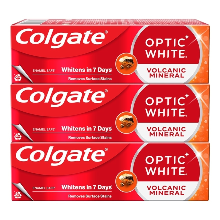 Colgate คอลเกต ยาสีฟัน อ๊อฟติค ไวท์ โวลคานิค มิเนอรัล 100 กรัม แพ็ก 3 ชิ้น