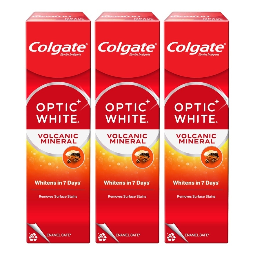 คอลเกต ยาสีฟัน อ๊อฟติค ไวท์ โวลคานิค มิเนอรัล 100 กรัม แพ็ก 3 ชิ้น