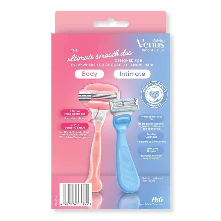 Gillette Venus Smooth Dual Pack Intimate Razor 1'S +Comfort Glide White Tea Razor 1'S