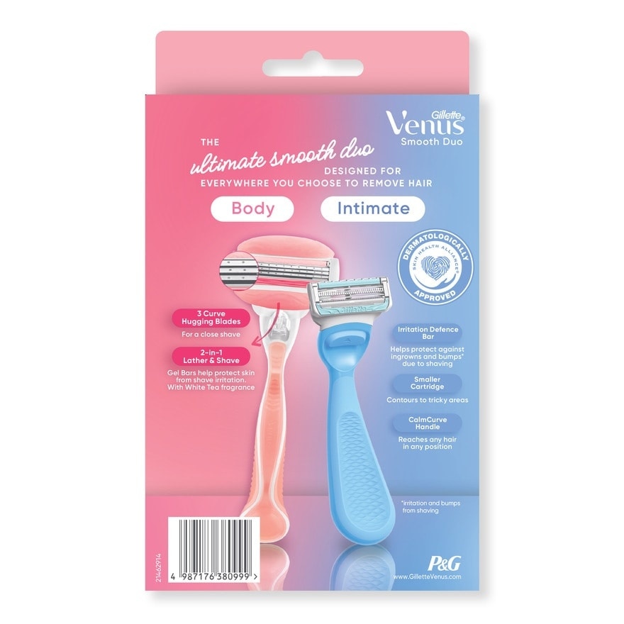 Gillette Venus Smooth Dual Pack Intimate Razor 1'S +Comfort Glide White Tea Razor 1'S