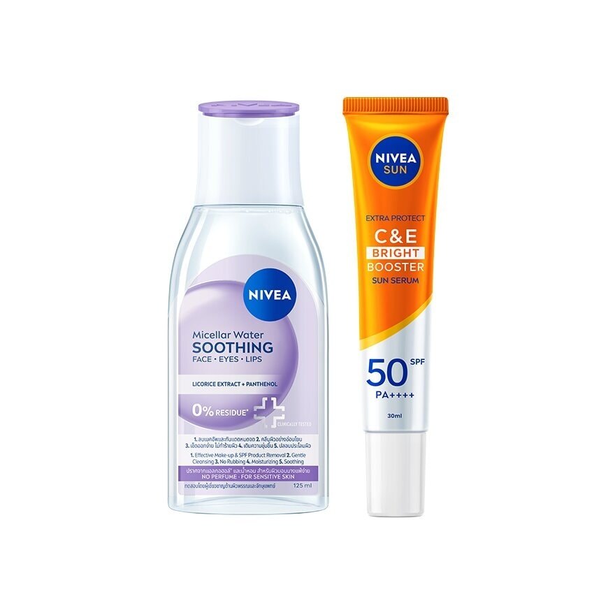Nivea Micellar Water Soothing 125+Protect CE Bright Booster Sun Serum SPF50PA++++30Ml