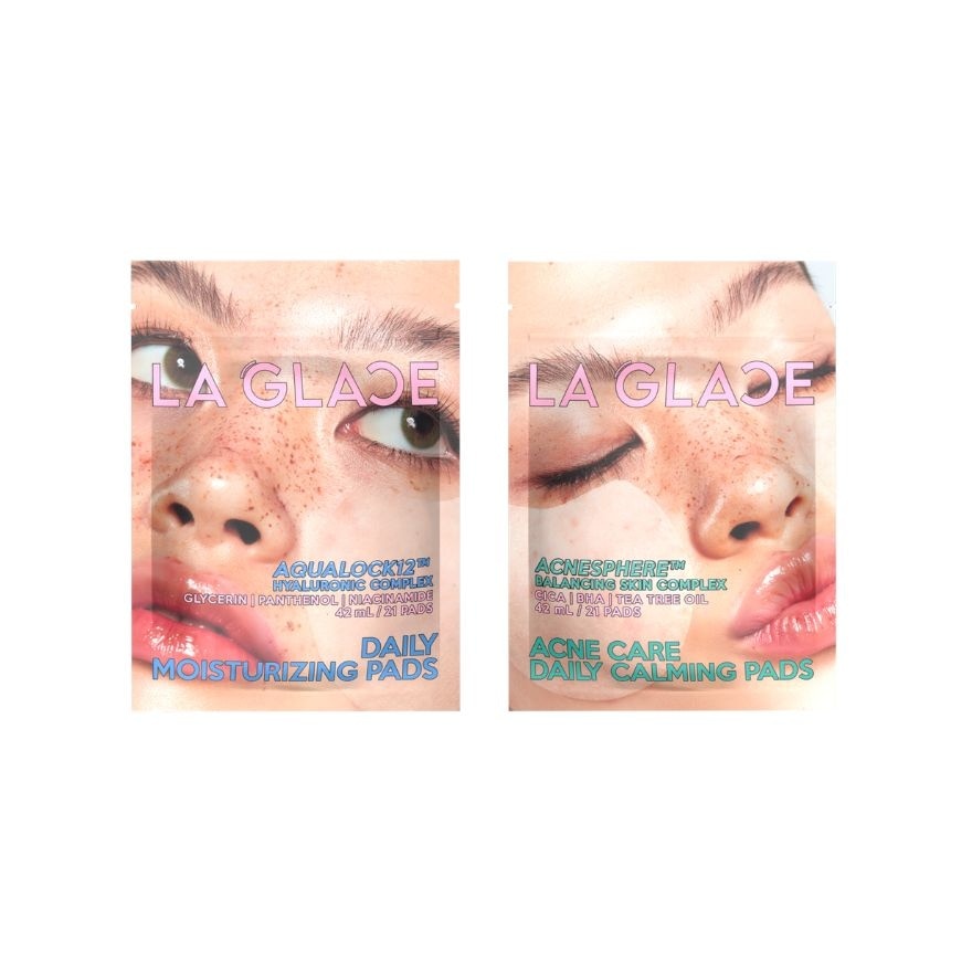 LA GLACE ลา กลาส แพ็คคู่ เดลี่ มอยเจอร์ไรเซอร์ 21ชิ้น + แอคเน่ แคร์ แพด 21ชิ้น