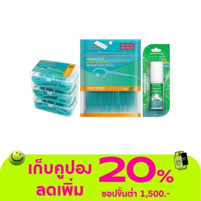 Watsons - Watsons Super Smooth Mint Round Thread Dental Floss Picks 50s+300s Refill+Peppermint