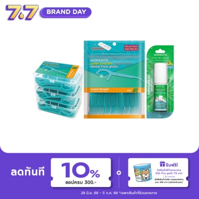 Watsons - Watsons Super Smooth Mint Round Thread Dental Floss Picks 50s+300s Refill+Peppermint