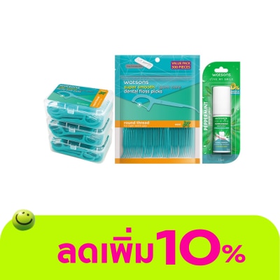 Watsons - Watsons Super Smooth Mint Round Thread Dental Floss Picks 50s+300s Refill+Peppermint