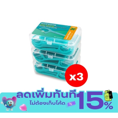 Watsons Watsons Super Smooth Mint Round Thread Dental Floss Picks 50s x 3 Boxes.X3 image