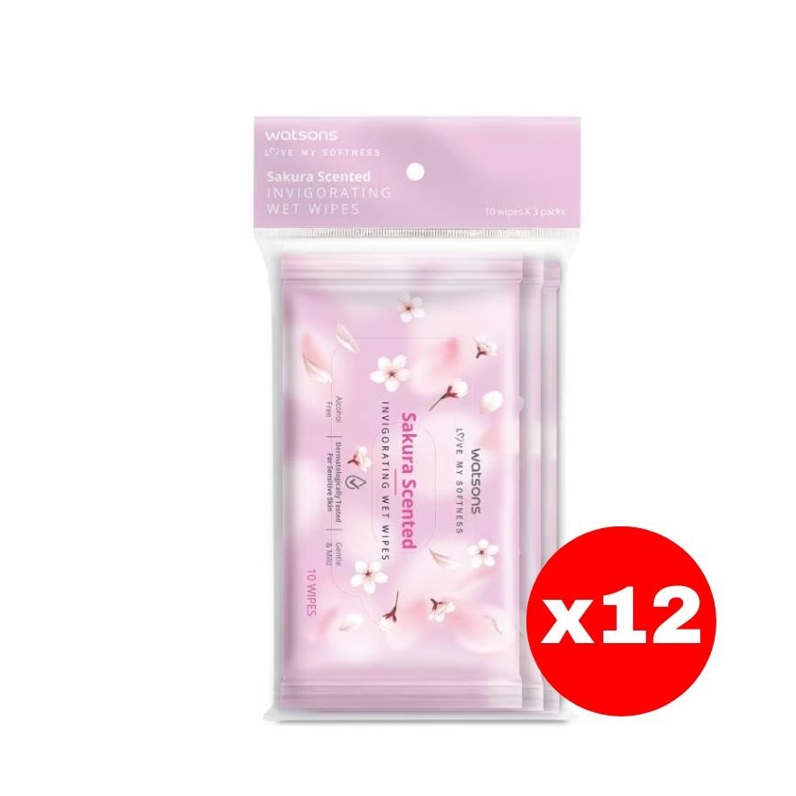 Watsons Sakura Scented Invigorating Wet Wipes 10 sheets x 3 packs.X12 image