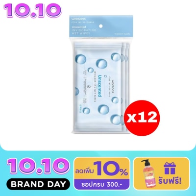 WATSONS วัตสัน อันเซ็นเท็ด อินวิกอเรทติ้ง เว็ท ไวพ์ 10 แผ่น x 3 แพ็ค.X12 image