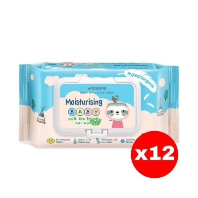 WATSONS - วัตสัน มอยซ์เจอไรซิ่ง เบบี้ 100 อีโค่-เฟรนด์ลี่ ซอฟท์ ไวพ์ 90แผ่น.X12