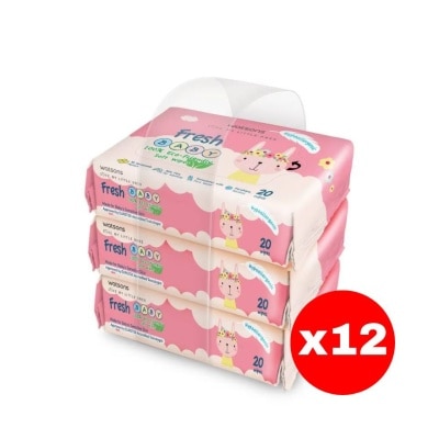 WATSONS - วัตสัน เฟรช เบบี้ 100 อีโค่-เฟรนด์ลี่ ซอฟท์ ไวพ์ 20แผ่น x 3แพ็ค.X12