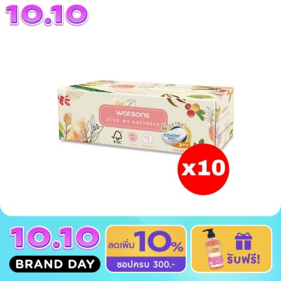 WATSONS วัตสัน กระดาษทิชชูกล่อง(X Flower3หนา3ชั้นx100แผ่น)X10 ขอสงวนสิทธิ์ในการเลือกลายสินค้า image
