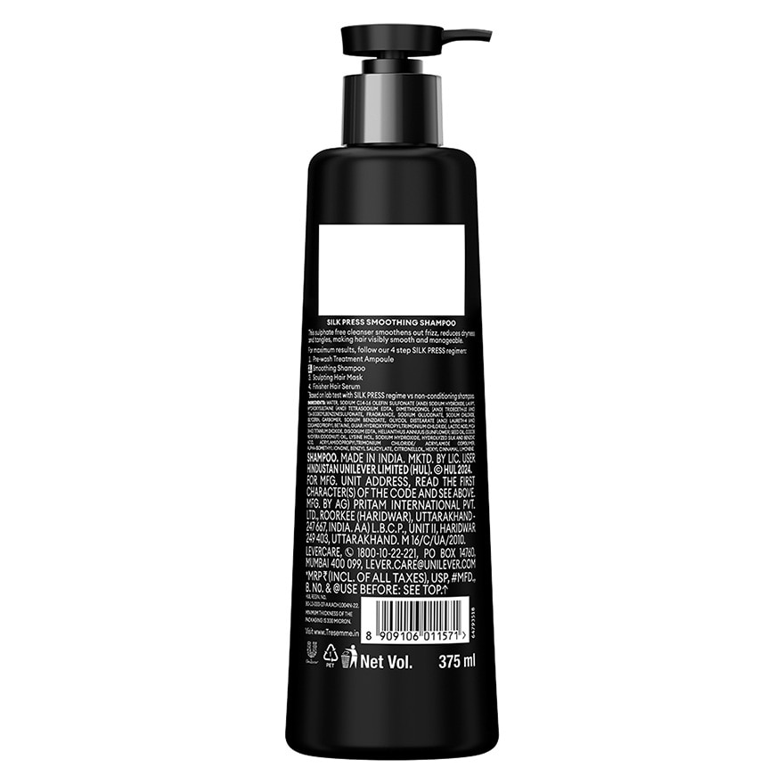 Tresemme Shampoo Silk Press Professional Smoothing Sulfate-Free 375 Ml.