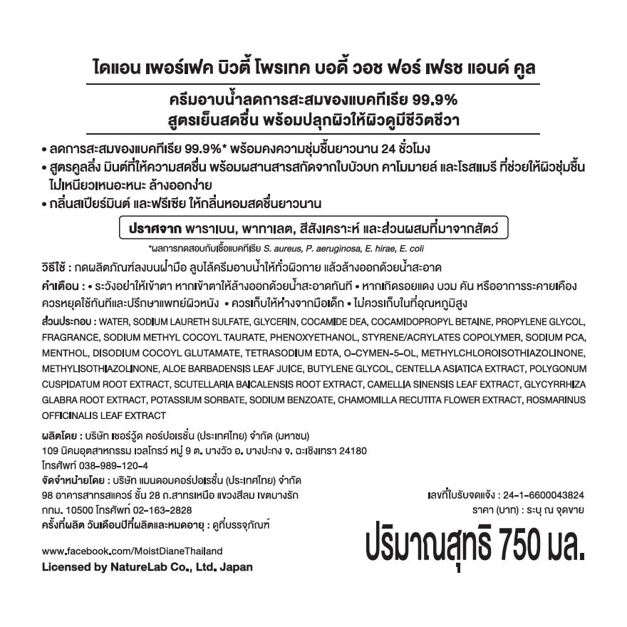 Diane Perfect Beauty Protect Body Wash Fresh  Cool 750 ml.