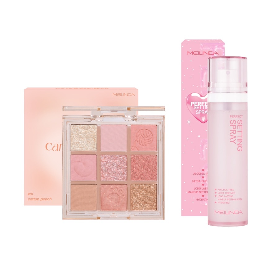 Meilinda Value Pack Your Candy Dream Palate 01 Cotton Peach + Perfect Setting Spray