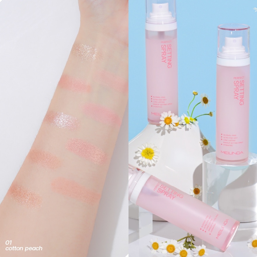 Meilinda Value Pack Your Candy Dream Palate 01 Cotton Peach + Perfect Setting Spray