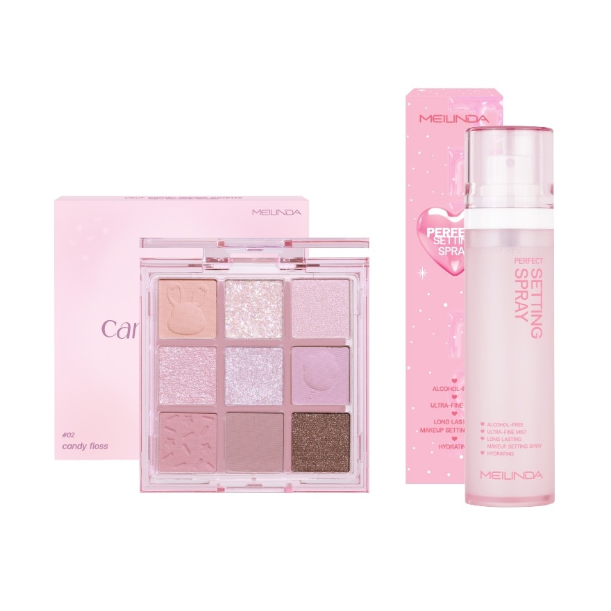 Meilinda Value Pack Your Candy Dream Palate 02 Candy Floss + Perfect Setting Spray