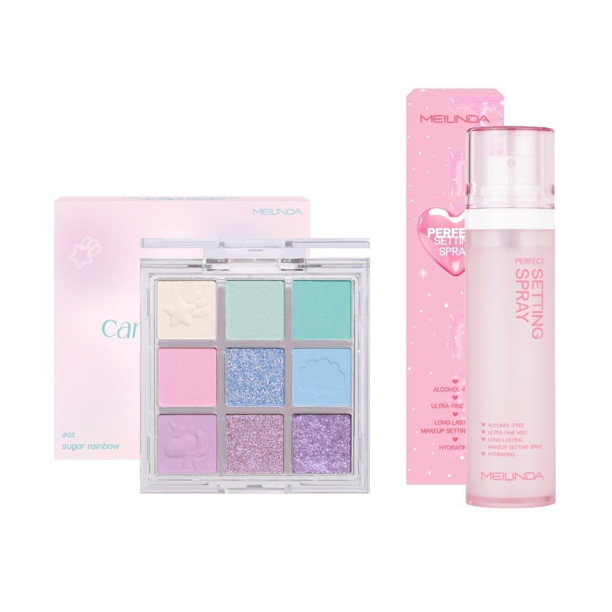 Meilinda Value Pack Your Candy Dream Palate 03 Sugar Rainbow + Perfect Setting Spray