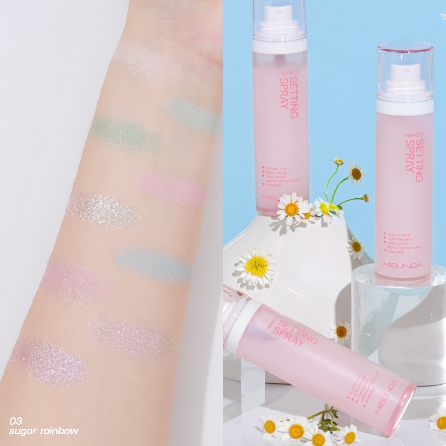 Meilinda Value Pack Your Candy Dream Palate 03 Sugar Rainbow + Perfect Setting Spray