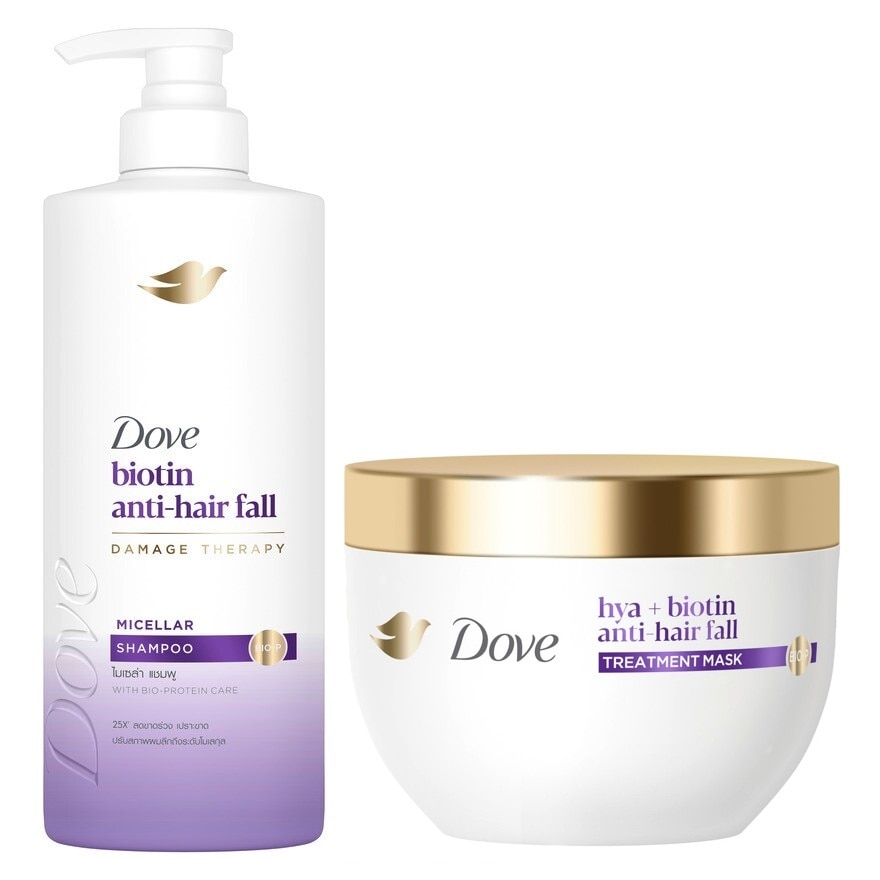 โดฟ แชมพู แอนตี้ แฮร์ฟอล ไมเซล่า 380 มล+ทรีทเม้นท์ มาส์ก ไฮยา+ไบโอติน ไบโอ-พี 265กรัม