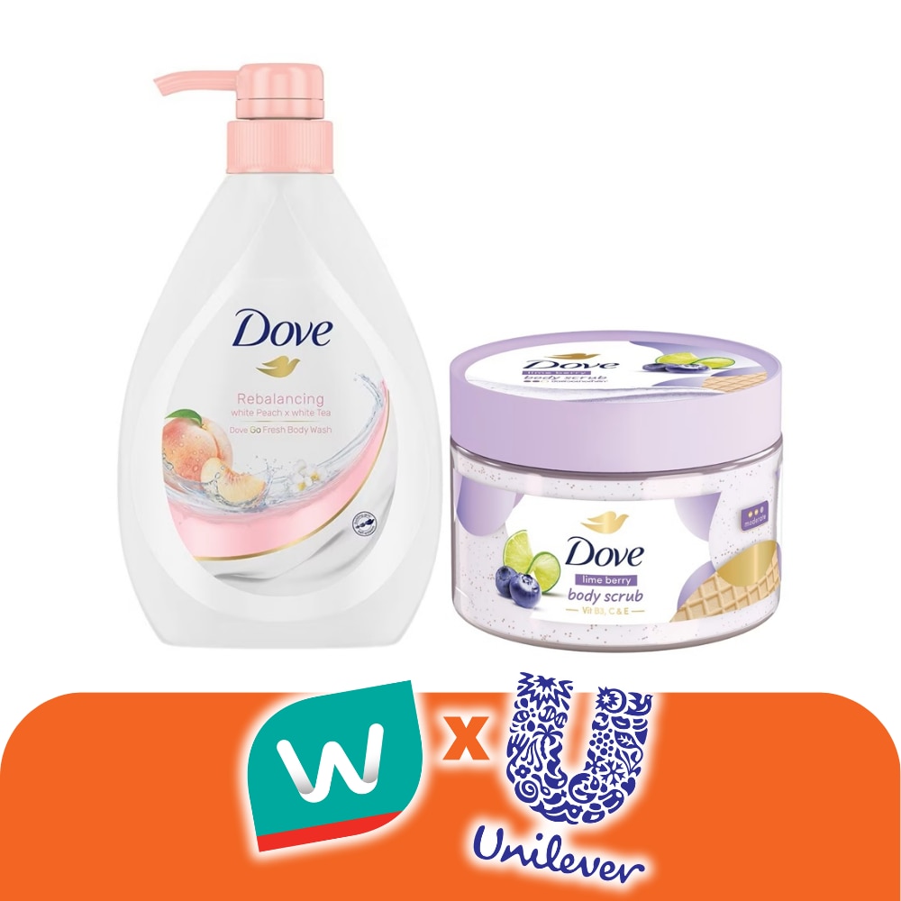 Dove Body Wash Rebalancing Peach 550 Ml.+Dove Body Scrub Lime Berry 280 G.
