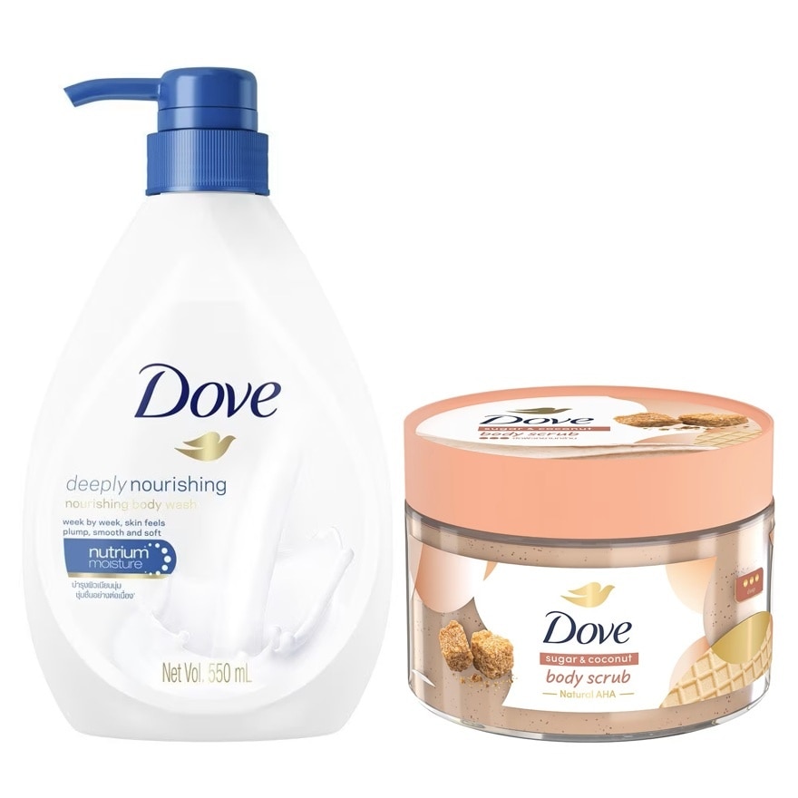 โดฟ ครีมอาบน้ำ ดีพลี่ เนอร์ริชชิ่ง 550 มล.+โดฟ บอดี้ สครับ ชูการ์ โคโคนัท 280 กรัม