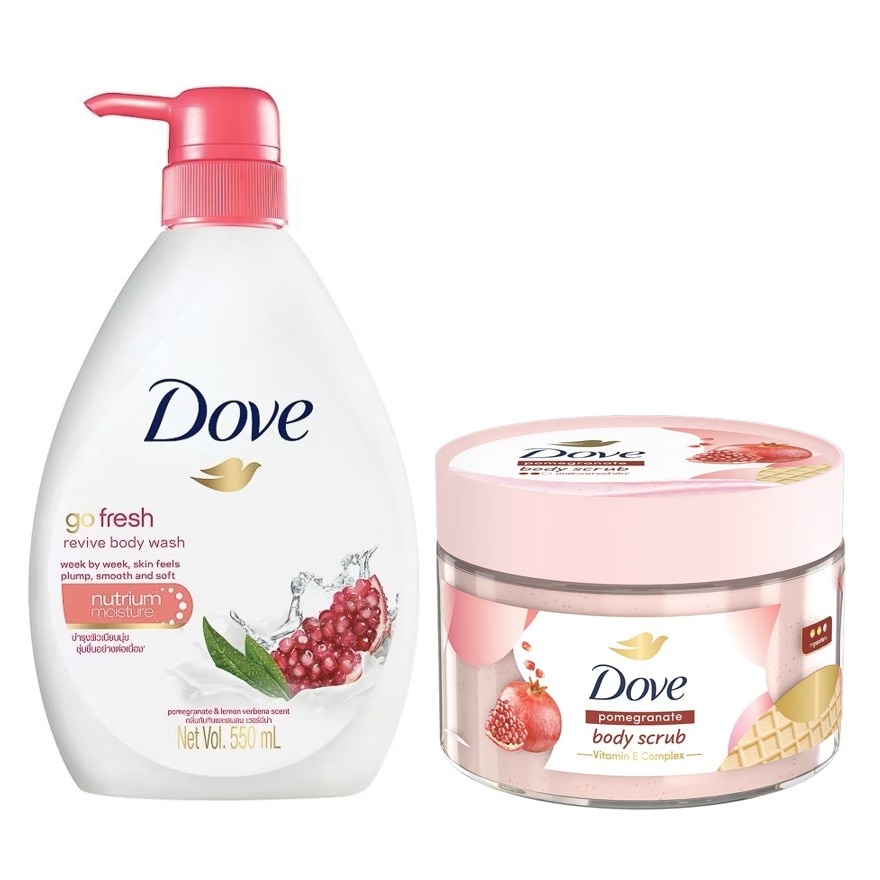 โดฟ ครีมอาบน้ำ โก เฟรช รีไวว์ นูริชชิ่ง 550 มล.+โดฟ บอดี้ สครับ พอมมากราเนท 280 กรัม