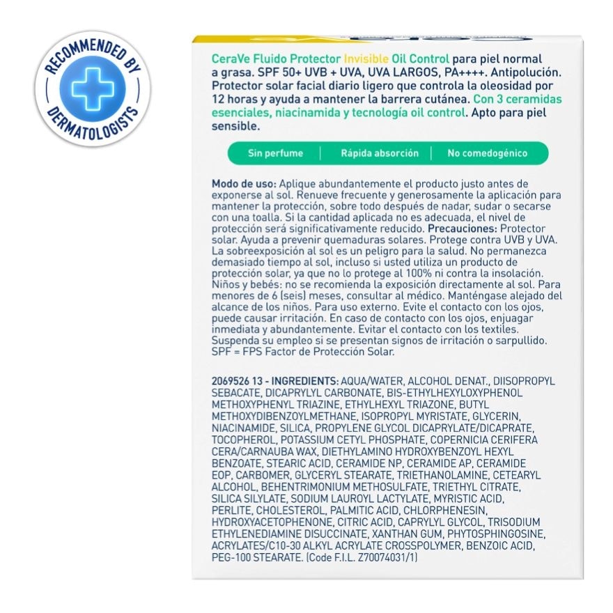 เซราวี อินวิซิเบิ้ล ดราย ทัช ฟลูอิด ซันสกรีน SPF50+ PA+ ผิวธรรมดา-ผิวมัน 50 มล.