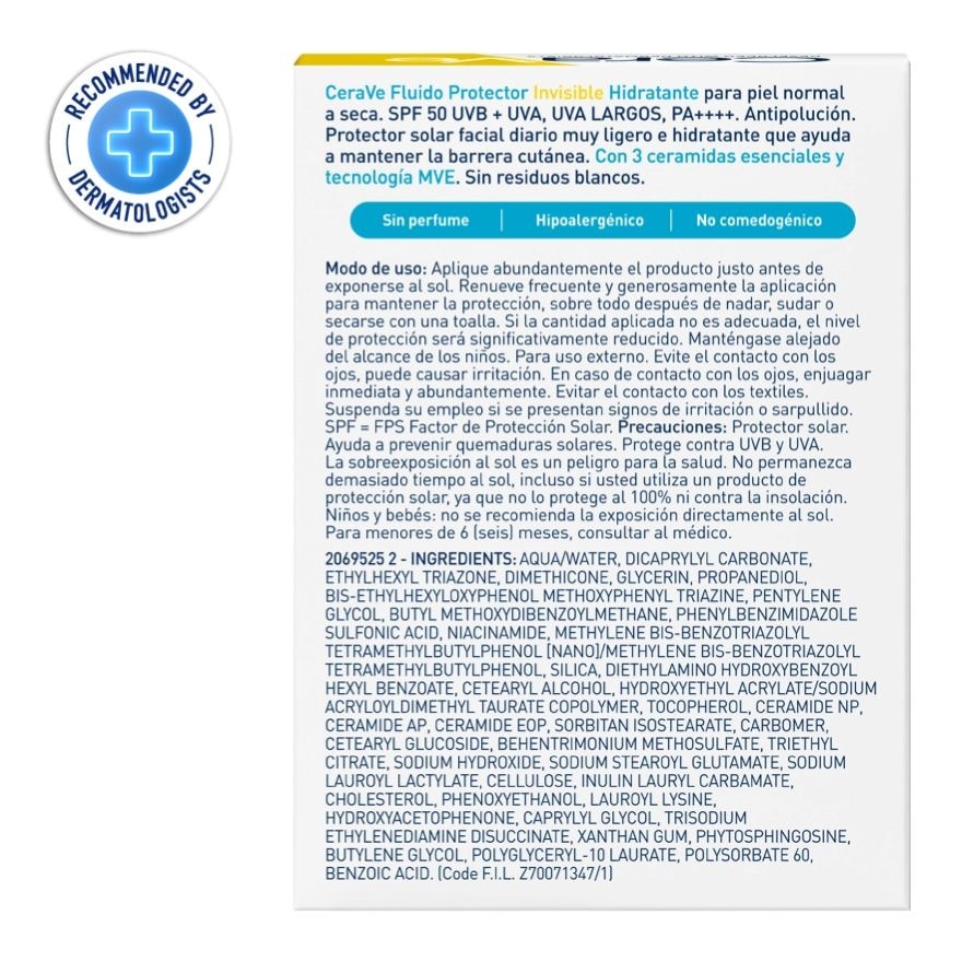CeraVe Invisible Hydrating Fluid Sunscreen SPF50+ PA++++ 50 ml.