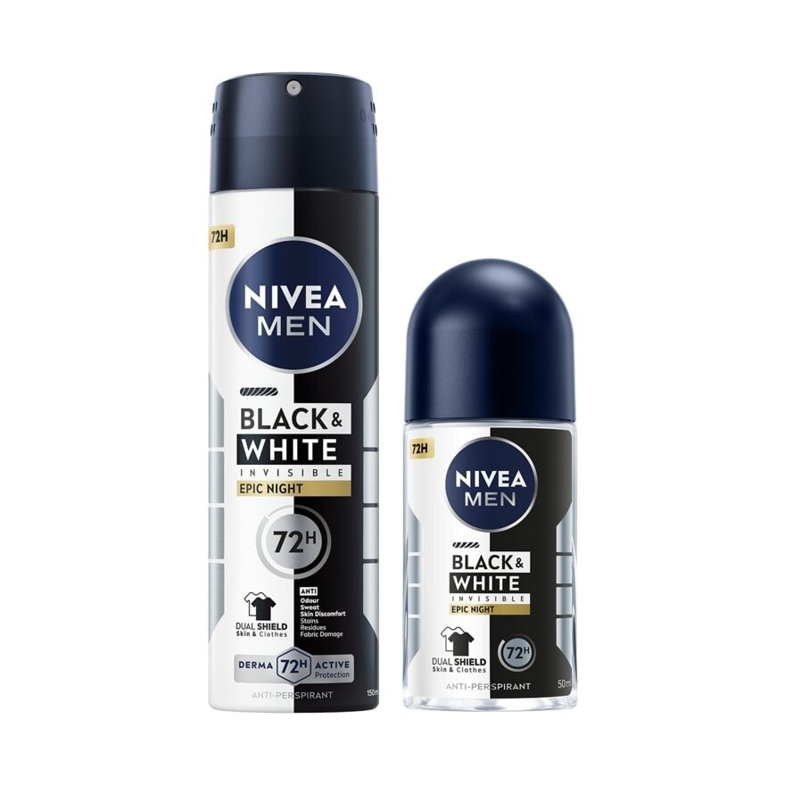 Nivea Men Roll On Black White Invisible Epic Night 50 Ml.+Spray 150 Ml.