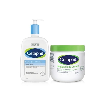 Cetaphil - เซตาฟิล เจนเทิล สกิน คลีนเซอร์ 1 ลิตร และมอยซ์เจอร์ไรซิ่ง ครีม 453 กรัม