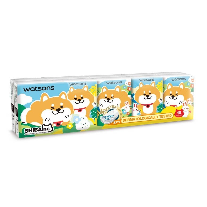 วัตสัน กระดาษทิชชูแบบพกพา (Shibainc) 3 ชั้น 10 แผ่น x 10 ซอง.