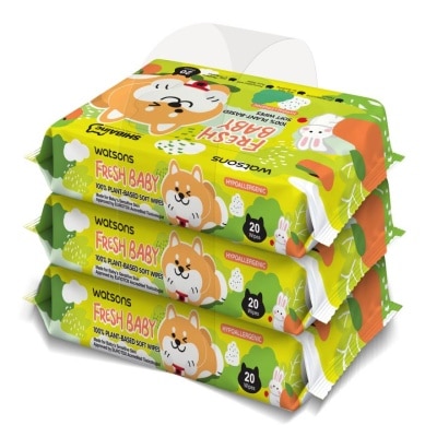 Watsons - Watsons x Shibainc Fresh Baby 100 Plant based soft wipes 20 sheets x 3 packs.