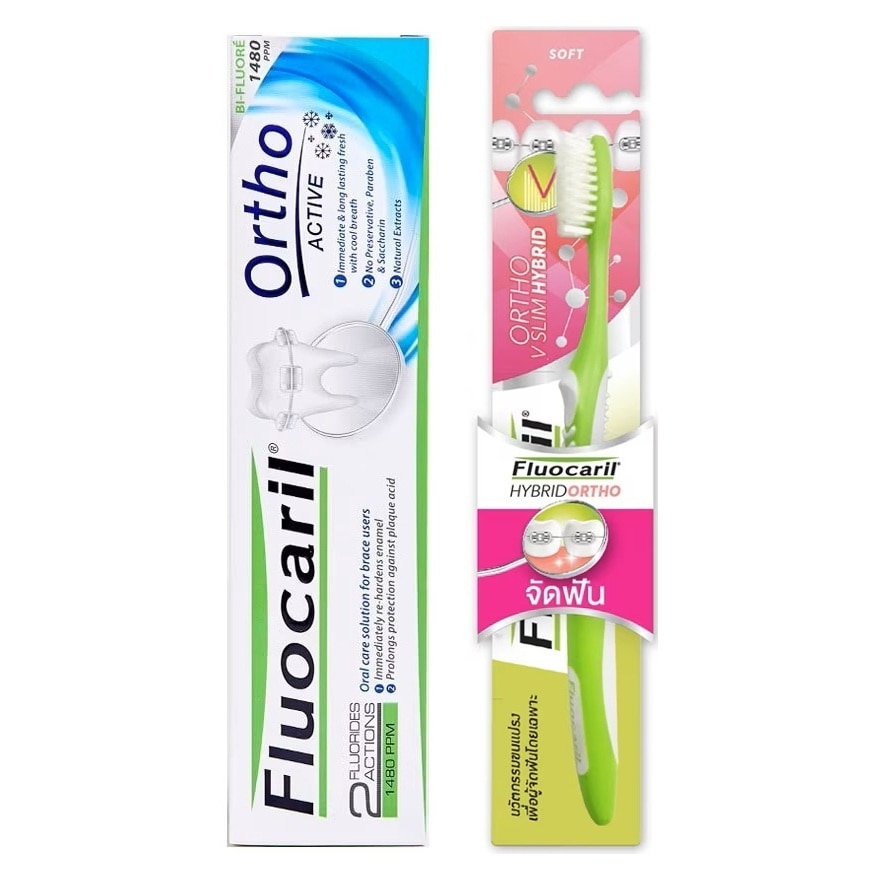 Fluocaril Toothpaste Ortho Active 100 G.+Toothbrush Ortho V Slim 1'S(Mix Color)