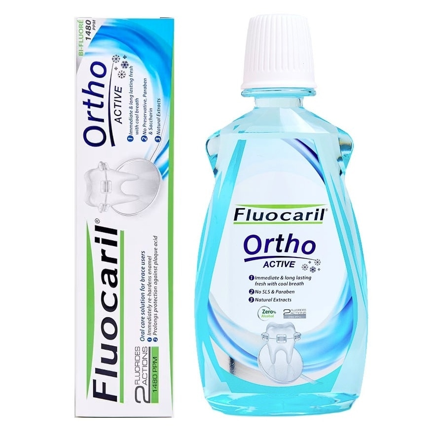 Fluocaril Toothpaste Ortho Active 100 G.+Fluocaril Mouthwash Ortho Active 500 Ml.