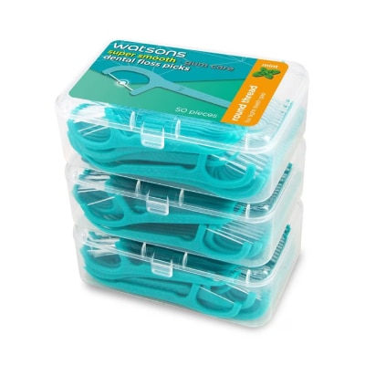 WATSONS - วัตสัน ซุปเปอร์ สมูธ ไหมขัดฟันเส้นกลม กลิ่นมิ้นท์ ชนิดด้าม 50 ด้าม แพ็ค 3 กล่อง