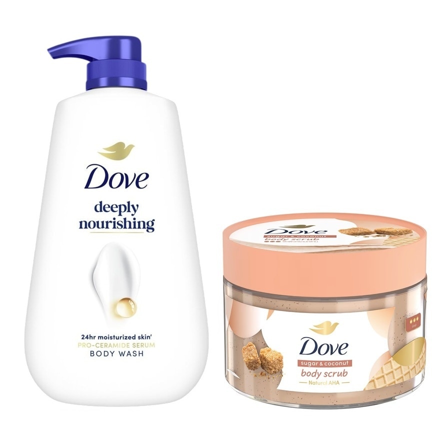 Dove Body Wash Deeply Nourishing 500 G.+Dove Body Scrub Sugar Coconut 280 G.
