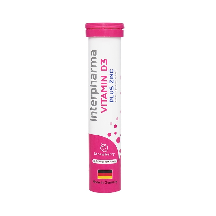 Interpharma Vitamin D3 plus Zinc 20 Tablets (Strawberry Flavour) image