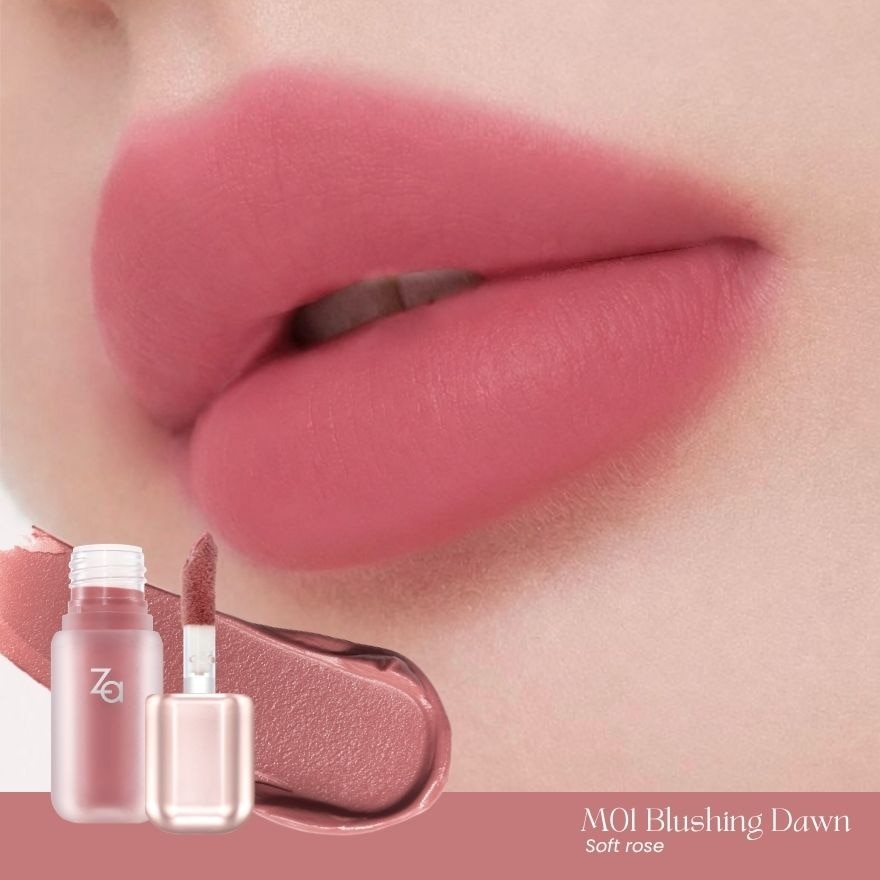 Za Velvet Matte Lip Gloss 3.2g. M01 Blushing Dawn image